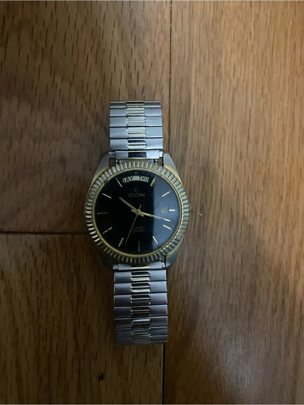 Elgin Men's Two-Tone Black Dial Watch With Box Untested